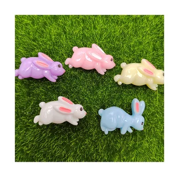 Многоцветни кабошоны под формата на животни, с плоска задна част на заек от смола за деца, украшение за телефон 