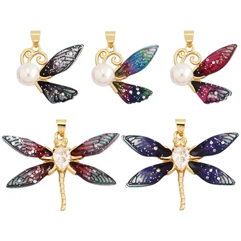 Модерен акрилни перли, кубичен цирконий, окачване-шарм във формата на пеперуда-водни кончета, колие с насекоми-животни, аксесоари за направата на
