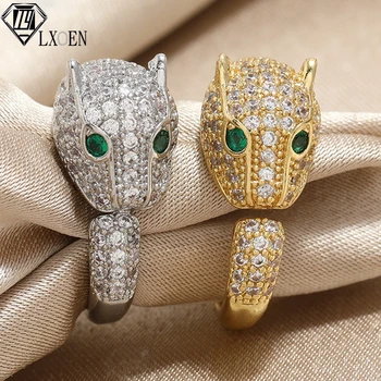 Модерен дизайн с леопардовой главата, годежен пръстен с меден цирконием, отворен пръстен за мъже и жени, най-добрият подарък за рожден ден, бижута