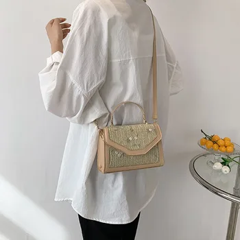 Модерна квадратна чанта с бродирани цветя, обикновен дамски чанти-тоутеры в стил ретро, Дамски чанти от кожа на лоста за Жени чанта