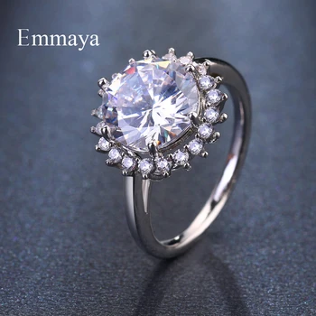 Модната марка Emmaya Кръгли пръстен от бяло злато с кубическим цирконием AAA за жени, кристали, годежен пръстен за любов, бижута подарък за парти