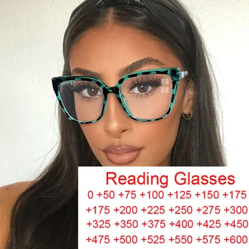 Модни квадратни Очила за четене с анти-синя светлина, женски 2022, Луксозен Марка, Сексуална Голяма Дограма, Зелени Леопардовые Очила по Рецепта от 0 + 6.0