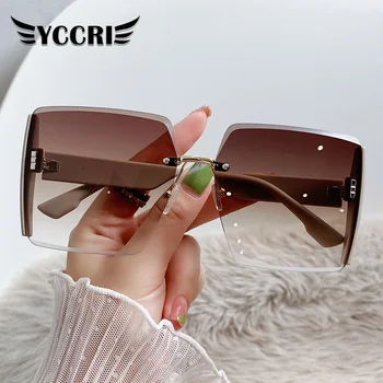 Модни нови слънчеви очила без рамки, дамски слънчеви очила в ярки голям ръбове, модни слънчеви очила за жени