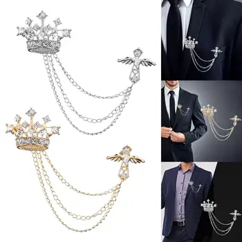 Мъжки брошка във формата на короната на 2 предмети, окачени на верига, на жени за лацкана за един човек