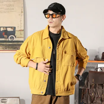 мъжко пролетно-есенни палта в корейски стил, однотонное палто, ново 2023 година модерен класически памучен деним яке редовен намаляване за мъже