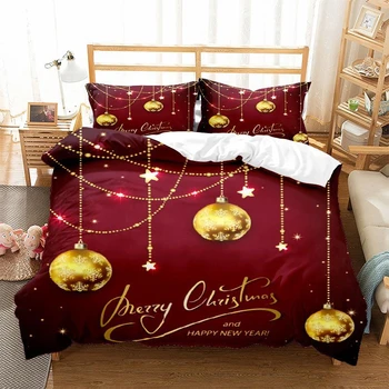 Набор от пододеяльников от колекцията на Коледа Bell Червен коледен комплект спално бельо Удобно стеганое одеяло от микрофибър Красив декор спални