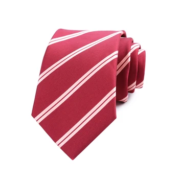 Нова мъжка вратовръзка с дължина 7 см, светло-червени райета и вратовръзки Ascot за мъже, копринена вратовръзка от полиестер, сватбен бизнес костюм Corbatas ал Hombre