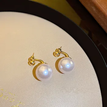 Нова реколта перла-златни обеци, дамски прости модни обеци, бижута сватба, подаръци за годишнина от рождението на