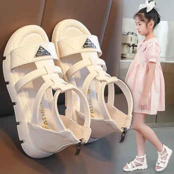 Нови летни модни сандали-гладиатори за момичета 2023 г., детски обувки, сандали на равна подметка за момичета, детски обувки на принцесата, Размер 26-37