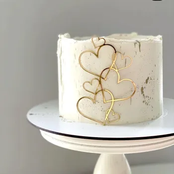 Нови сърца, topper за сватбената торта, минималистичное златна, сребърна Украса за торта във формата на сърце, Украса за десерт на Ден, Свети Валентин, Украса за парти