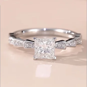 Ново сребро 925 проба, 2 карата, высокоуглеродистый диамант 8 * 8, с квадратно пръстен на принцеса, дамска мода, голям диамант