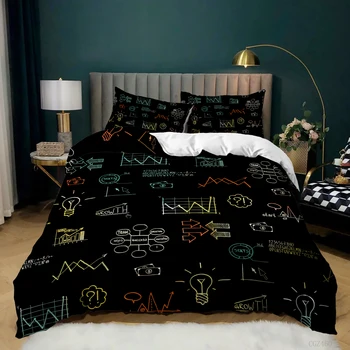 Одеяло с математически уравнение, чаршаф с калъфка, комплекти спално бельо с 3D принтом, полиестер, готин стил, двойна кралица крал за момчета