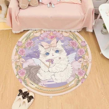 През цялата килим Kawaii Lolita Котка, cartoony котка, мека плюшена подложка, нескользящий пухкави дълъг мат, нощни килим за спални за момичета, домашен Декор
