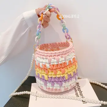 Преливащи цветове, възли дамски чанти 2023, пролет-лято, нова ярка чанта и чанта, кофа, модерни, универсални чанти в японски стил