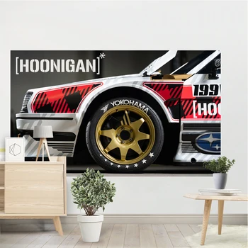 Различни Размери, гоблен HOOLINAM Funny Car, декорация на стените на стаята Гараж, банер
