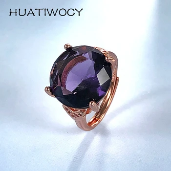 Ретро-пръстен, сребърни бижута проба 925 с овални аметистом, цирконий, скъпоценния камък с цвят розово злато, открити пръстена на пръста си, за жени, подарък за сватбени партита