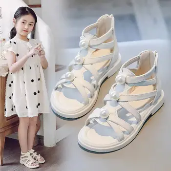 Сандали за момичета, новост лятото 2023, детски обувки с перли, голяма детски обувки, модни детски обувки принцеса