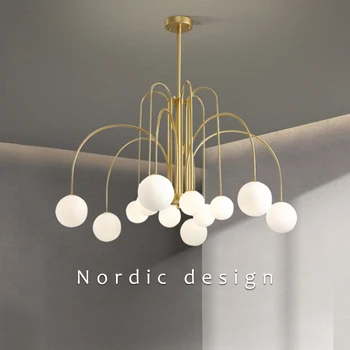 Скандинавска led полилей за хол, спалня, трапезария, кухня, модерен стъклен балон, тавана лампа, крушка G9, окачена лампа