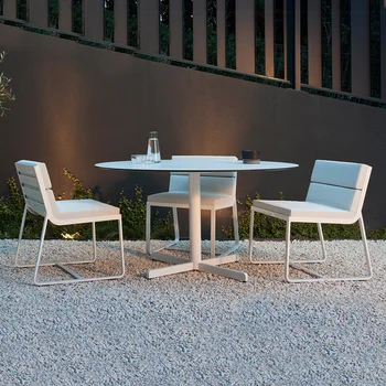 Скандинавски алуминиева сплав модерни прости маси и столове за почивка на открито вътрешен двор и тераса на вила балкон трапезария стол