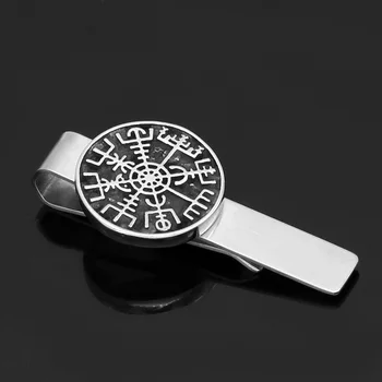 Скоби за вратовръзка с руническим компас скандинавските викинги от неръждаема стомана малки размери с подарък чанта valknut