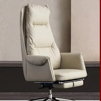 Столът на шефа Кожен Стол за домашния офис Лесно Луксозно Удобно сидячее Откидывающееся компютърно кресло Въртящо се кресло Стол, за да се учат Много