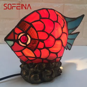 Стъклена настолна лампа SOFEINA Тифани, led креативна новост, червена настолна лампа за домашен кабинет, Нощни декор за спалня