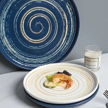 Японската ръчно рисувани креативна керамична домакински десерт плоча плодови чиния рибно чиния стейковая чиния ins wind кръгла плоска чиния shal