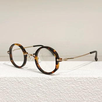 Японски Стил, високо качество на кръгли Рамки от амониев титан, мъжки дизайнерски маркови очила ръчно изработени рецепта с футляром