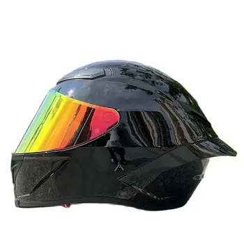 Ярък черен мотоциклет шлем с пълно лице за мъже и жени, зимна каска с голям спойлером за скутер, мотоциклет